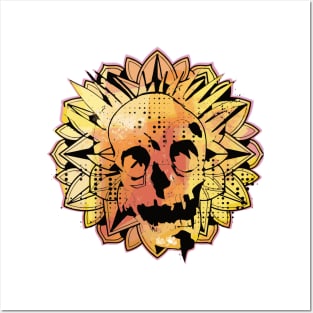 Skull Flower Sun Flower Posters and Art